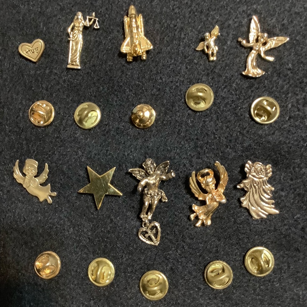 Vintage Space Shuttle & 9 other gold tone pins